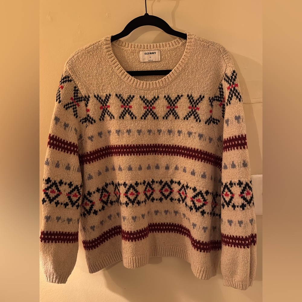 Old Navy Women's Sweater - Cream, Red, and Black